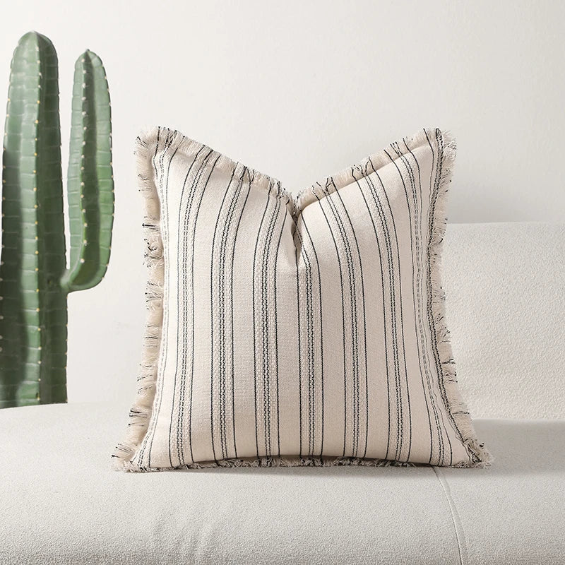 Decorative Nordic Striped Jacquard Cotton Cushion Covers With Frill Detail - 5 Colours
