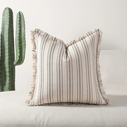 Decorative Nordic Striped Jacquard Cotton Cushion Covers With Frill Detail - 5 Colours