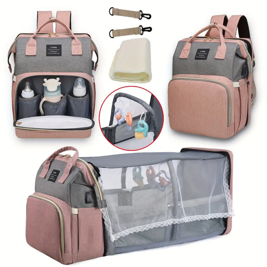 Mommy Bag with Foldable Crib – Large-Capacity Travel Maternity Backpack for Baby Care