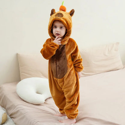 Cartoon Baby Romper – Flannel Hooded Jumpsuit Costume for Toddlers & Infants (Unisex)