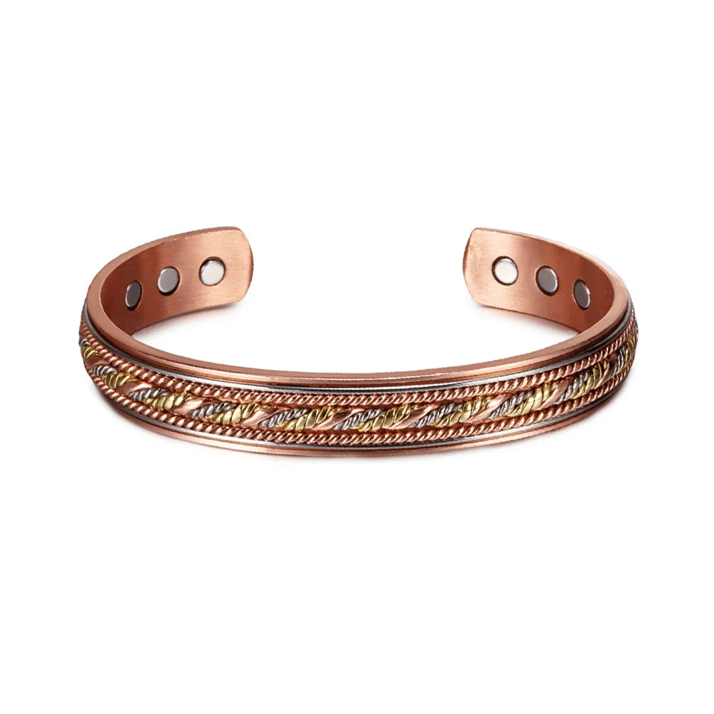 Vinterly Pure Copper Magnetic Bracelet – Adjustable Braided Cuff Bangle 12mm, Health Energy Jewelry for Men & Women