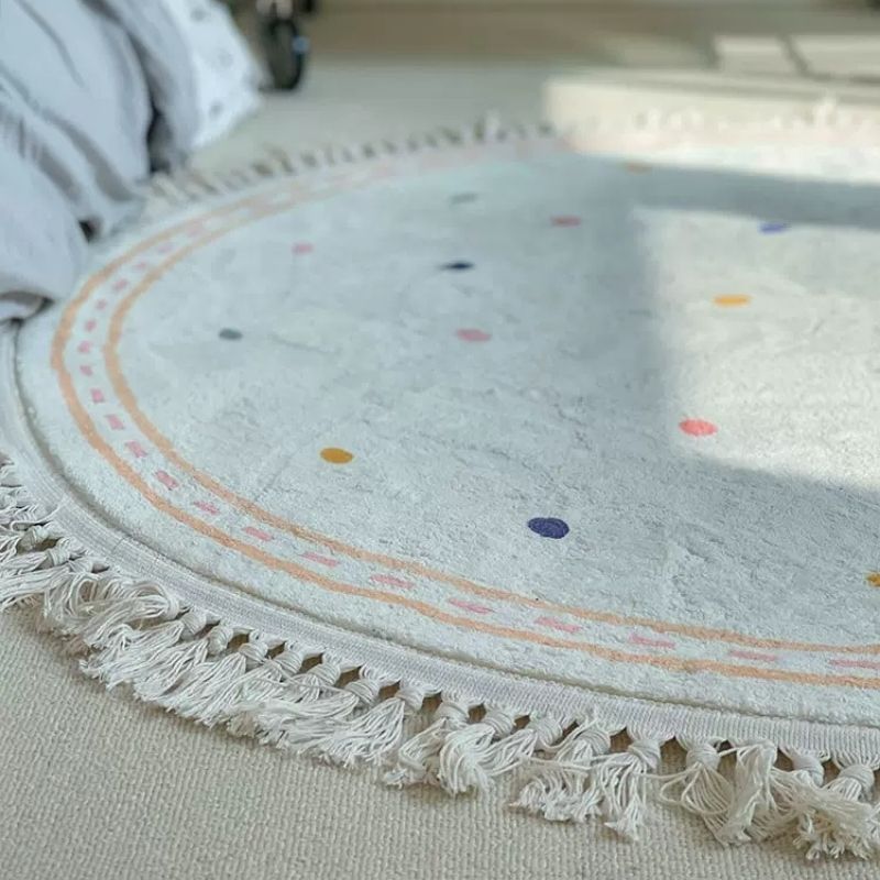 Soft White Playmat For Children's Room with Dot & Tassel Detail - 3 Colours