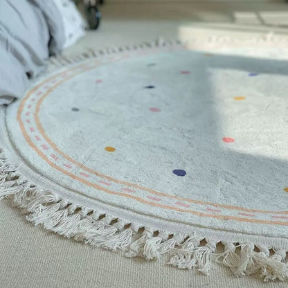 Soft White Playmat For Children's Room with Dot & Tassel Detail - 3 Colours