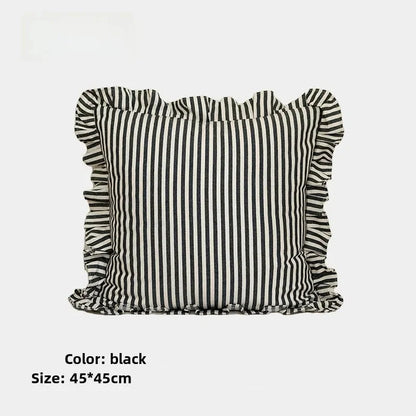 Soft Ruffled Pure Striped Cotton Cushion Covers with Frill Detail - 6 Colours