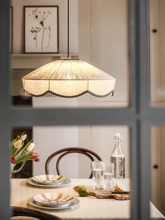 Modern Wabi Sabi Handmade Pendant Light with Green Scalloped Stitching - 3 Sizes