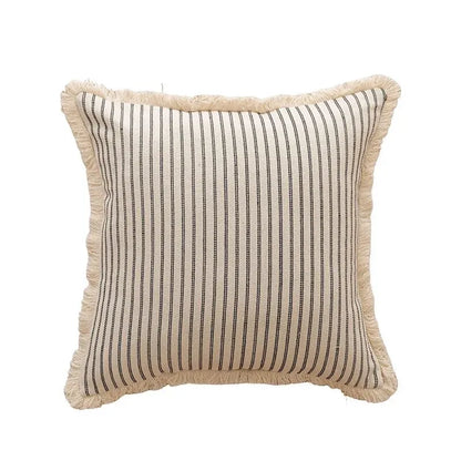 Decorative Nordic Striped Jacquard Cotton Cushion Covers With White Frill Detail - 4 Colours