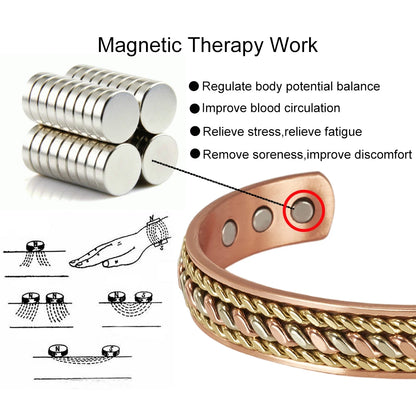 Vinterly Pure Copper Magnetic Bracelet – Adjustable Braided Cuff Bangle 12mm, Health Energy Jewelry for Men & Women