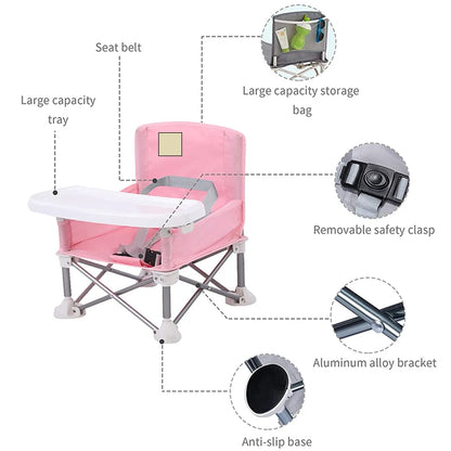 Portable Baby Booster Seat – Folding Travel Dining Chair with Feeding Tray for Kids