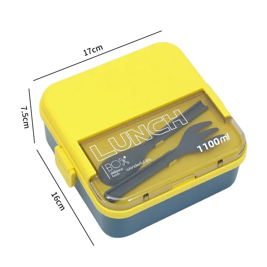 2-Layer Kids Lunch Box – Portable Microwave Bento Box with Fork & Spoon (1100ml/1800ml)