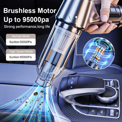 Portable Car Vacuum Cleaner – Wireless Handheld 95000PA Suction with Blower