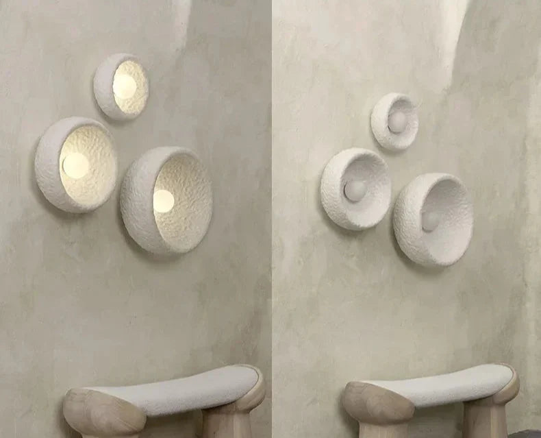 Deep White Minimalist Natural Round Japandi Inspired Wall Sconce - 3 Sizes