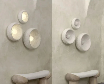 Deep White Minimalist Natural Round Japandi Inspired Wall Sconce - 3 Sizes
