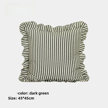 Soft Ruffled Pure Striped Cotton Cushion Covers with Frill Detail - 6 Colours