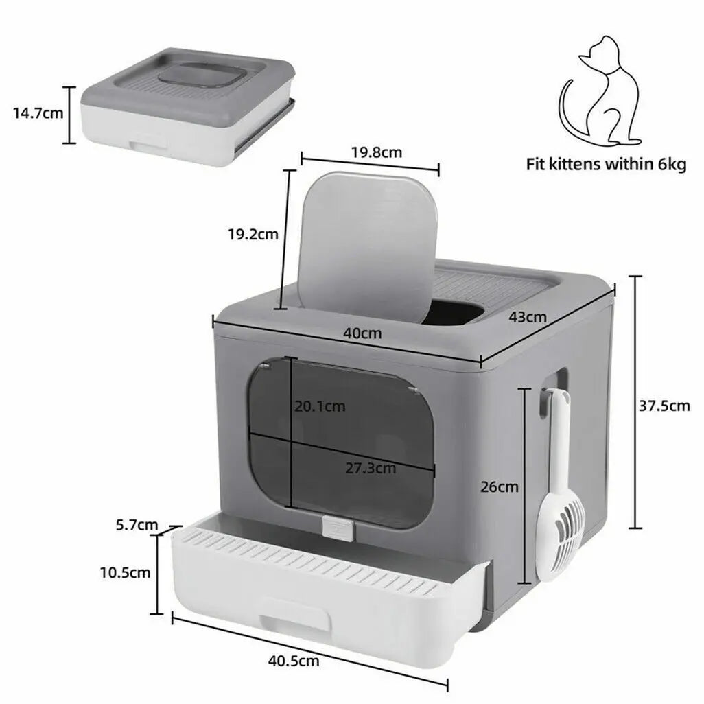 Foldable Enclosed Cat Litter Box – Sifting Kitten Toilet with Scoop, Tray & Front Entry Design