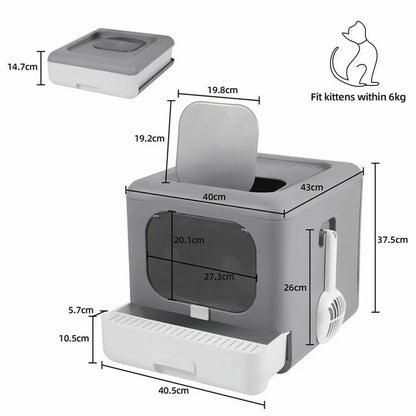 Foldable Enclosed Cat Litter Box – Sifting Kitten Toilet with Scoop, Tray & Front Entry Design