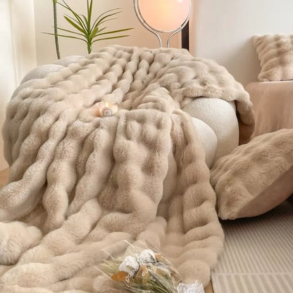 Super Soft Fluffy Luxury Rabbit Faux Fur Wave Throw - 4 Colours