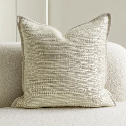 Traditional Textured Cottage-Feel Ivory Cushion Cover with Beige Piping