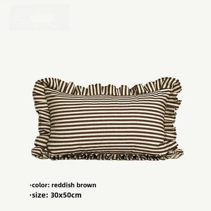 Soft Ruffled Pure Striped Cotton Cushion Covers with Frill Detail - 6 Colours