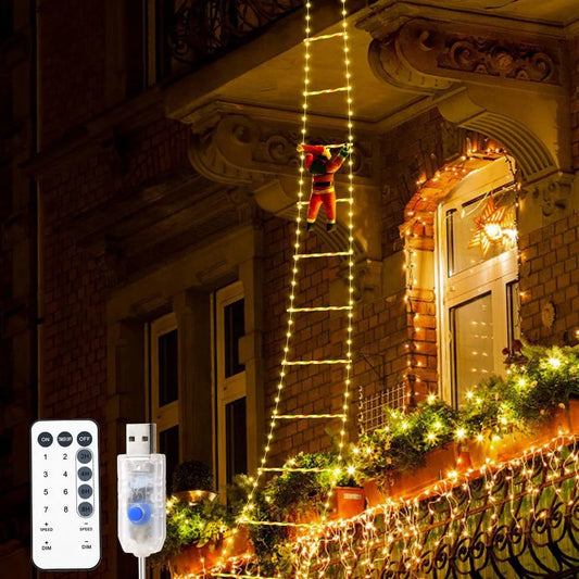 LED Santa Claus Climbing Ladder Light – 1.5/3M USB Christmas Decoration with 8 Flash Modes for Home & Tree