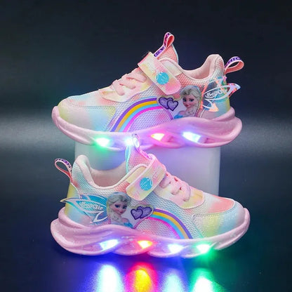 Disney Girls' LED Light-Up Sneakers – Breathable Princess Elsa Sports Shoes (Size 22–35)