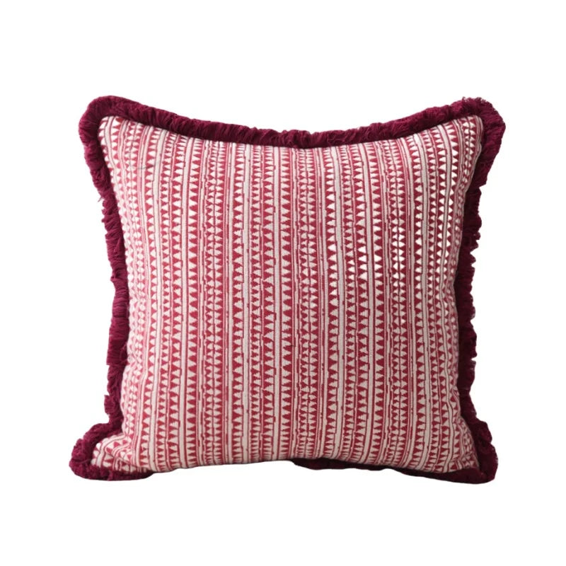Luxurious Textured Burgundy Geometric Cushion Cover with Plush Frill Detail - 3 Sizes