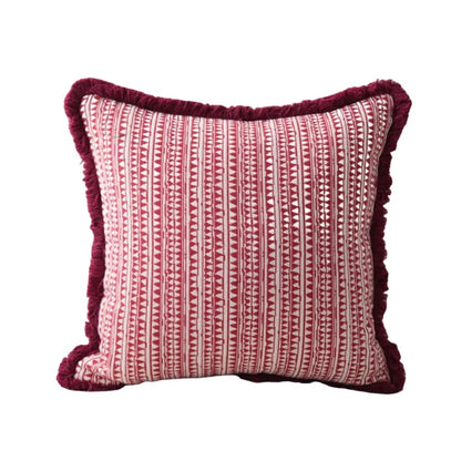 Luxurious Textured Burgundy Geometric Cushion Cover with Plush Frill Detail - 3 Sizes