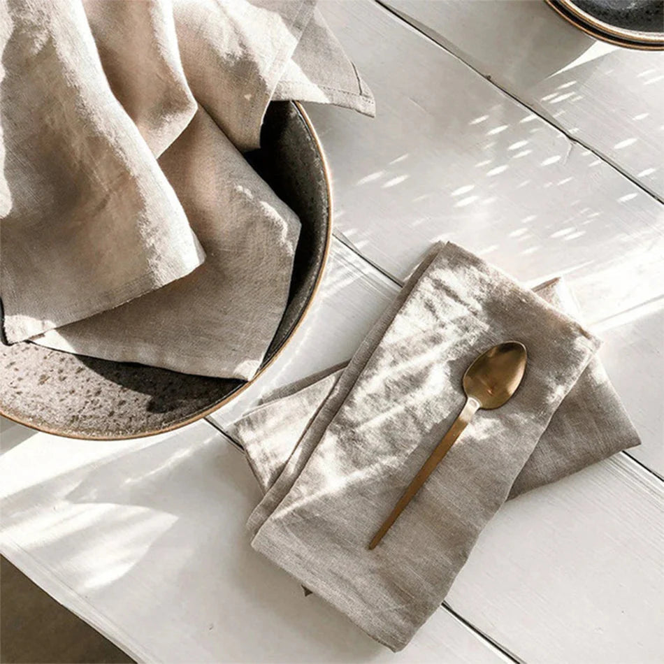 Set of 4 Large Traditional 100% Pure Linen Napkins - White, Beige, Blue, Grey & Brown