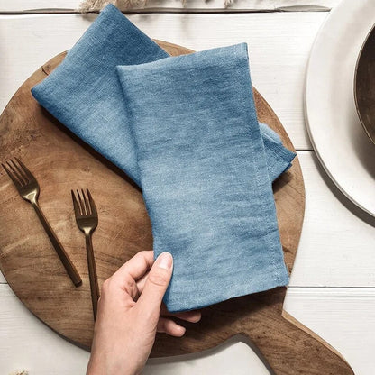 Set of 4 Large Traditional 100% Pure Linen Napkins - White, Beige, Blue, Grey & Brown