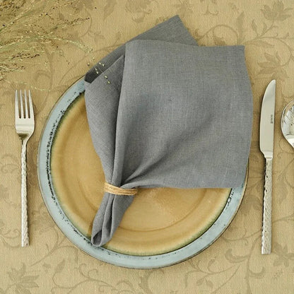 Set of 4 Large Traditional 100% Pure Linen Napkins - White, Beige, Blue, Grey & Brown