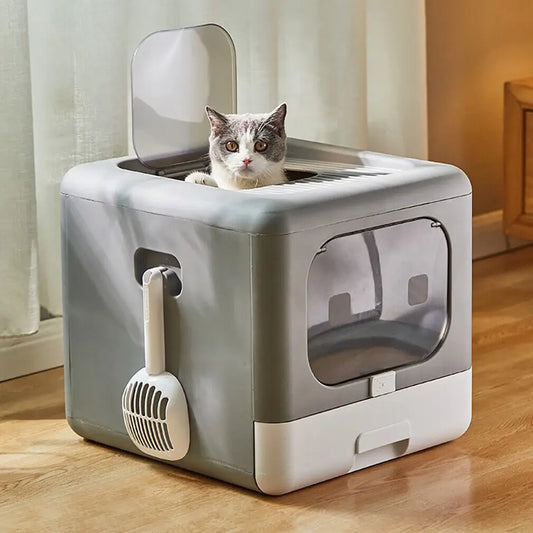 Foldable Enclosed Cat Litter Box – Sifting Kitten Toilet with Scoop, Tray & Front Entry Design