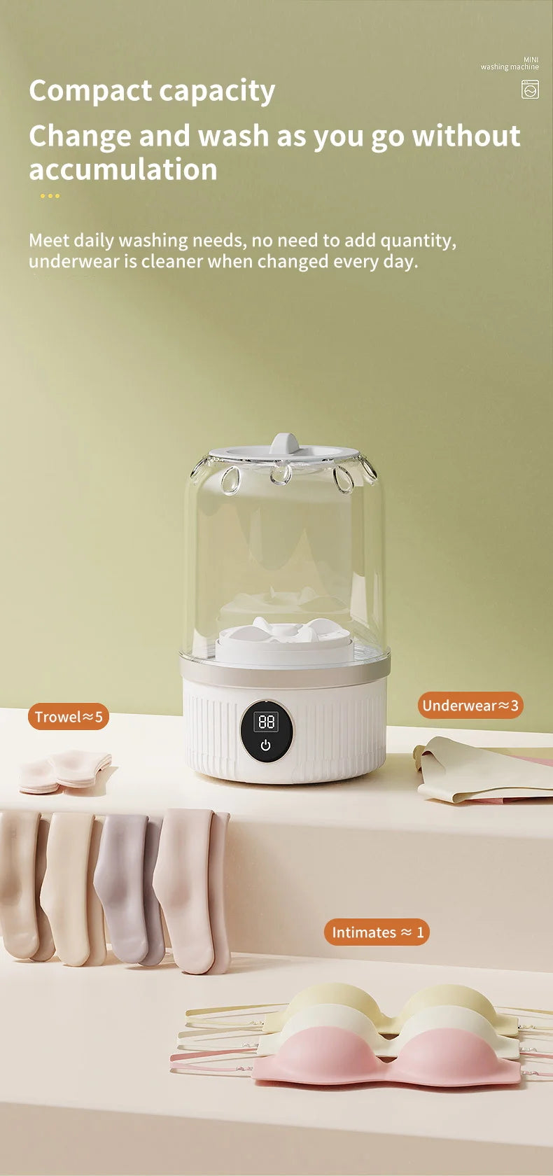 Wireless Mini Washing Machine – 1L Portable Underwear & Socks Cleaner with Dehydration Function