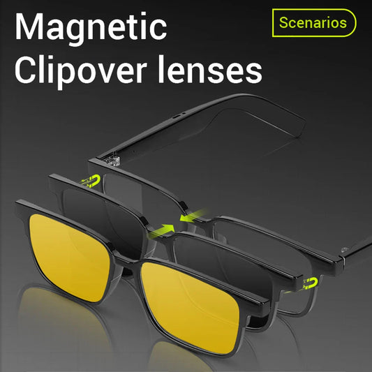 Intelligent Bluetooth Magnetic Glasses Polarized Night Vision Lens Anti Blue Light Wireless Earphones