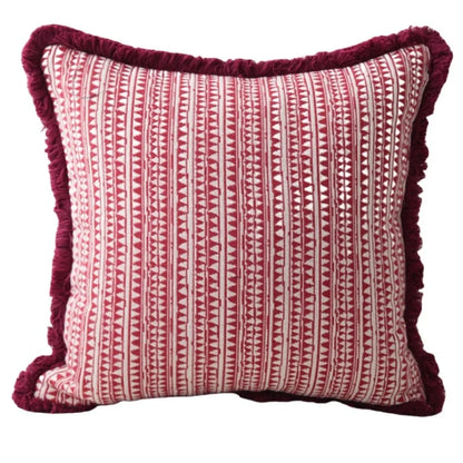 Luxurious Textured Burgundy Geometric Cushion Cover with Plush Frill Detail - 3 Sizes