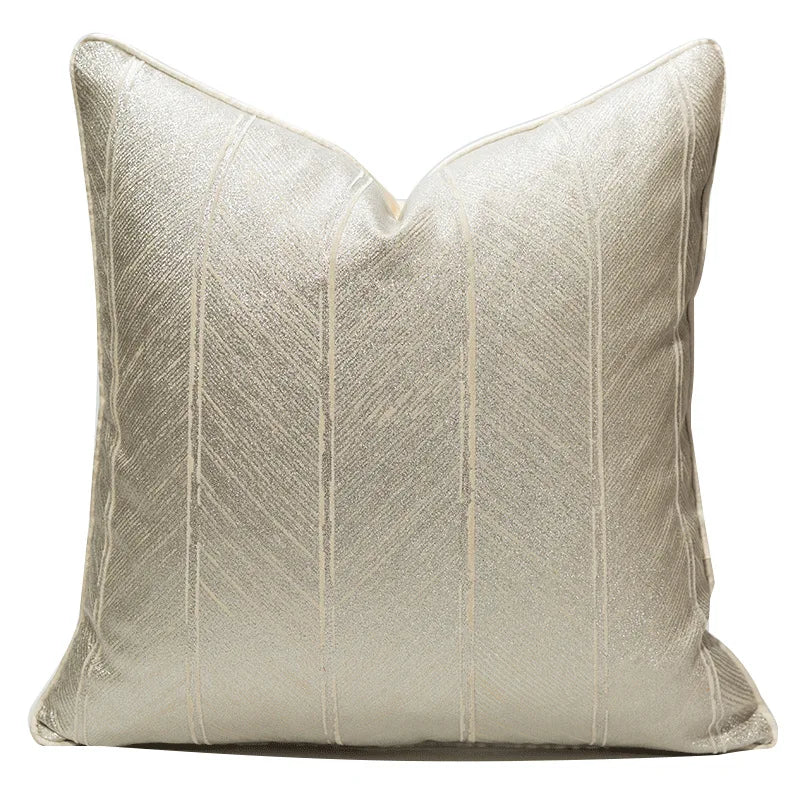 Modern Luxury Abstract Cotton Cushion Cover - White, Gold & Brown
