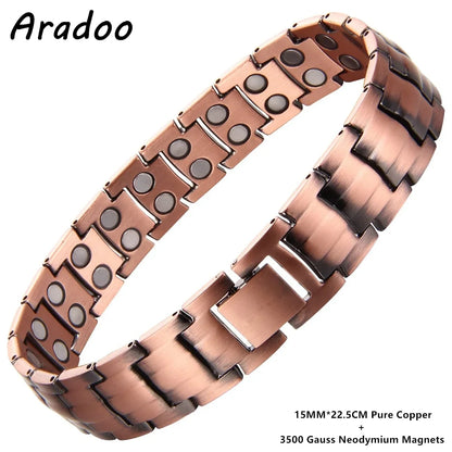 ARADOO 99.9% Pure Copper Magnetic Bracelet – Double-Row Strong Magnet Therapy Cuff for Pain Relief & Circulation