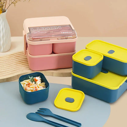 2-Layer Kids Lunch Box – Portable Microwave Bento Box with Fork & Spoon (1100ml/1800ml)