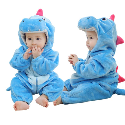 Cartoon Baby Romper – Flannel Hooded Jumpsuit Costume for Toddlers & Infants (Unisex)