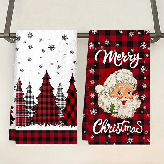 2pcs Christmas Kitchen Towels – Merry Christmas Santa Claus Dish Towels for Holiday Home & Party Decoration 2025–2026