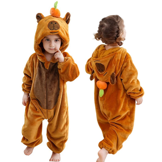 Cartoon Baby Romper – Flannel Hooded Jumpsuit Costume for Toddlers & Infants (Unisex)