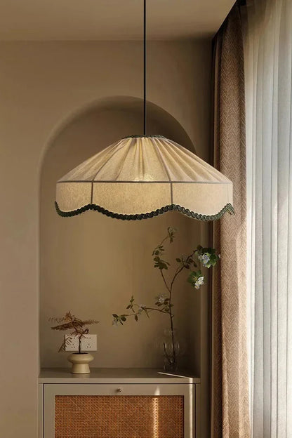 Modern Wabi Sabi Handmade Pendant Light with Green Scalloped Stitching - 3 Sizes