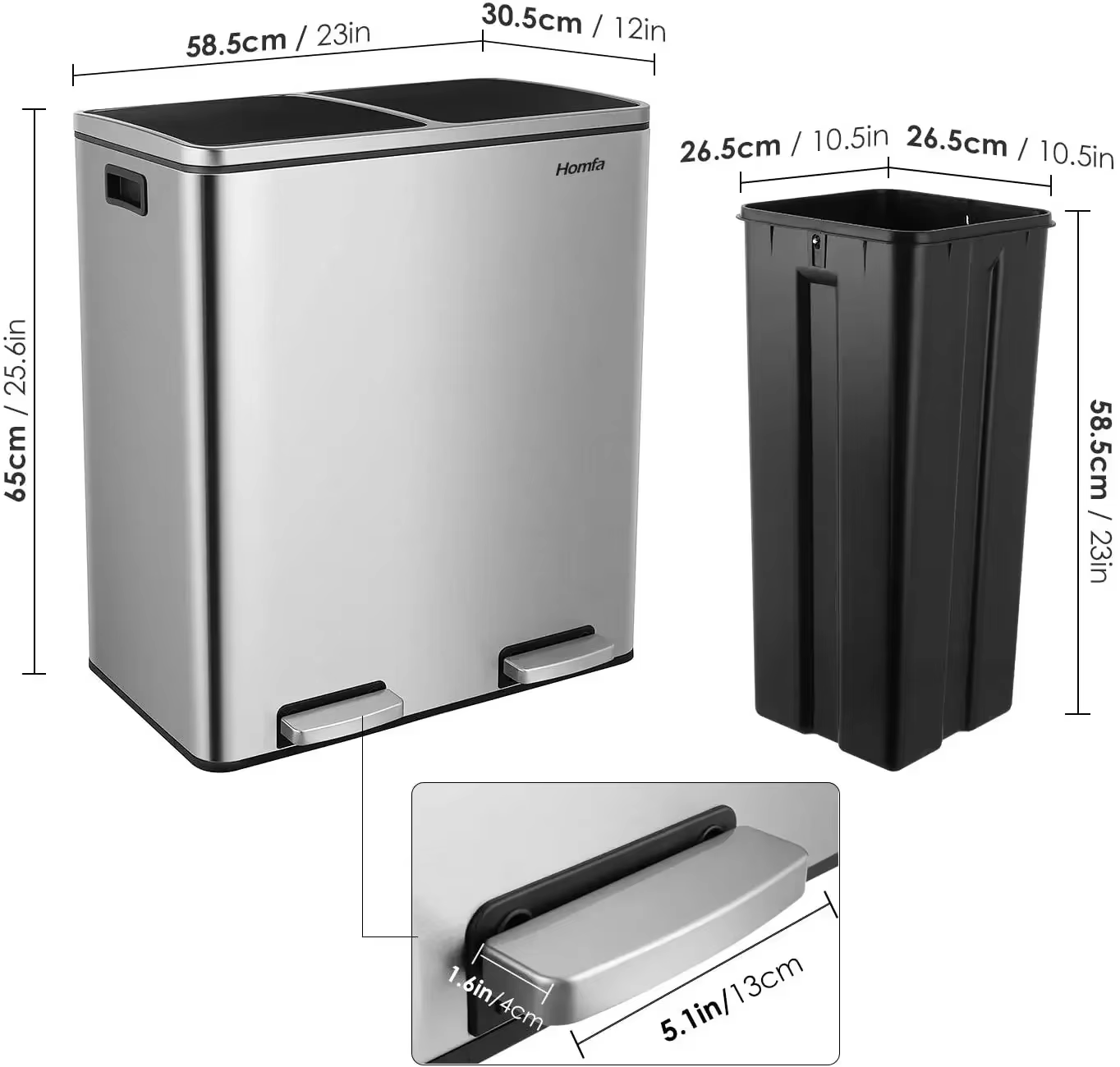 Sleek Brushed Stainless Steel 60L Dual Compartment Hands-Free Recycling Trash Can with Soft-Close Lid - Perfect for Your Kitchen!