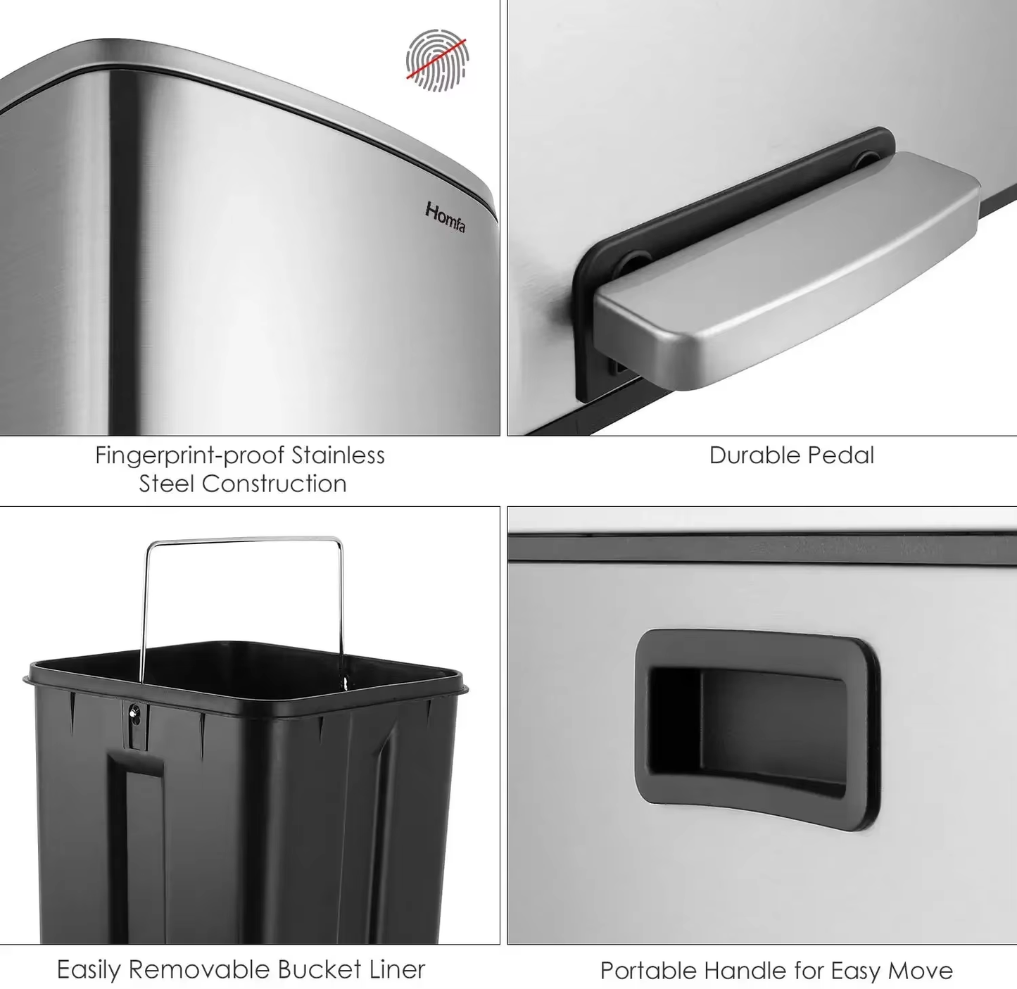 Sleek Brushed Stainless Steel 60L Dual Compartment Hands-Free Recycling Trash Can with Soft-Close Lid - Perfect for Your Kitchen!