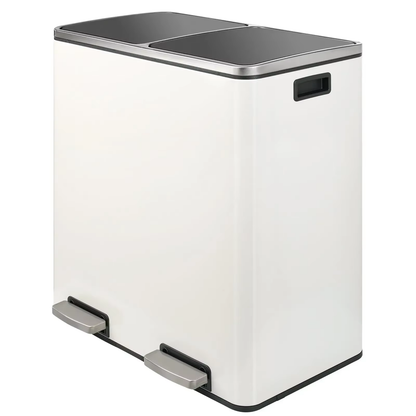 Sleek Brushed Stainless Steel 60L Dual Compartment Hands-Free Recycling Trash Can with Soft-Close Lid - Perfect for Your Kitchen!