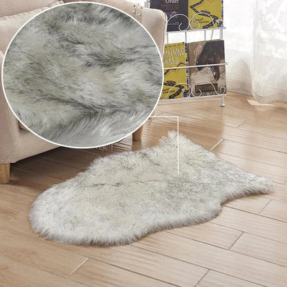 Soft & Fluffy Plush Faux Fur Sheepskin Long Pile Rug - White, Grey & Mink Brown