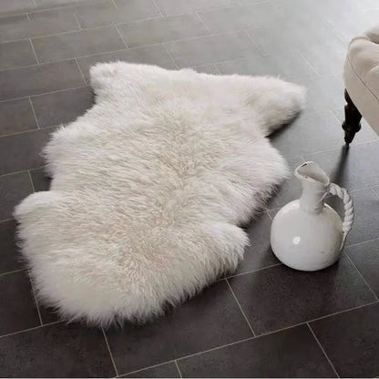 Soft & Fluffy Plush Faux Fur Sheepskin Long Pile Rug - White, Grey & Mink Brown