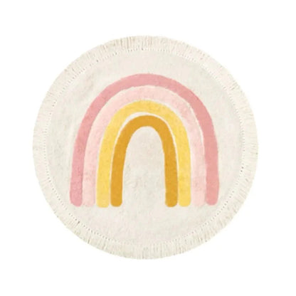 Soft White Play Mat For Children's Room with Rainbow & Tassel Detail - Yellow, Blue & Pink