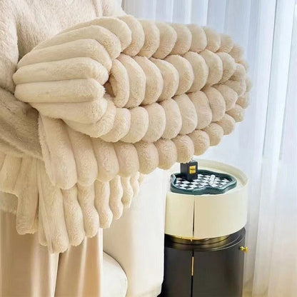 Super Soft Fluffy Faux Rabbit Throw - Off White, Beige & Grey