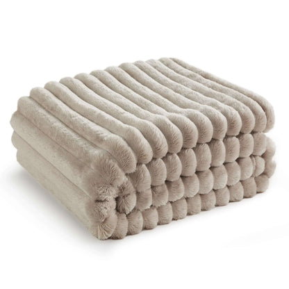 Super Soft Fluffy Faux Rabbit Throw - Off White, Beige & Grey