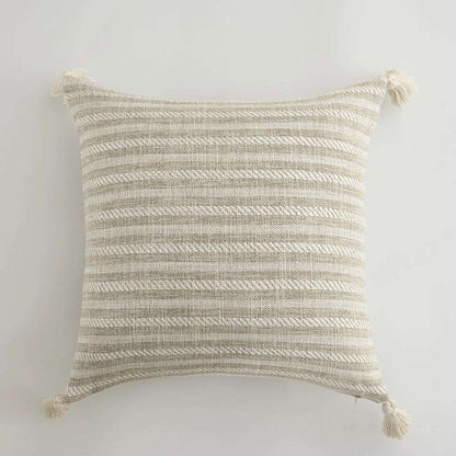 Traditional Beige & Checkered Decorative Cushion Covers with Tassel Detail - 2 Sizes