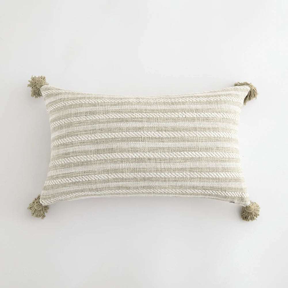Traditional Beige & Checkered Decorative Cushion Covers with Tassel Detail - 2 Sizes